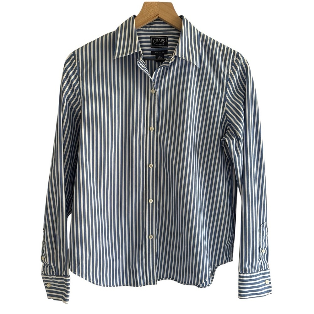 Chaps No Iron Button Up Shirt Size Medium Striped Business Casual Preppy